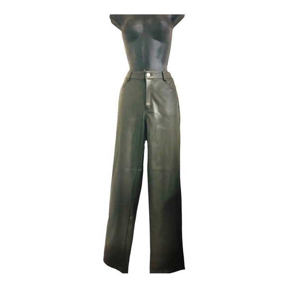 Andrew Marc dark olive green‎ high waist pleather pants Size 2 brand new - Picture 1 of 13